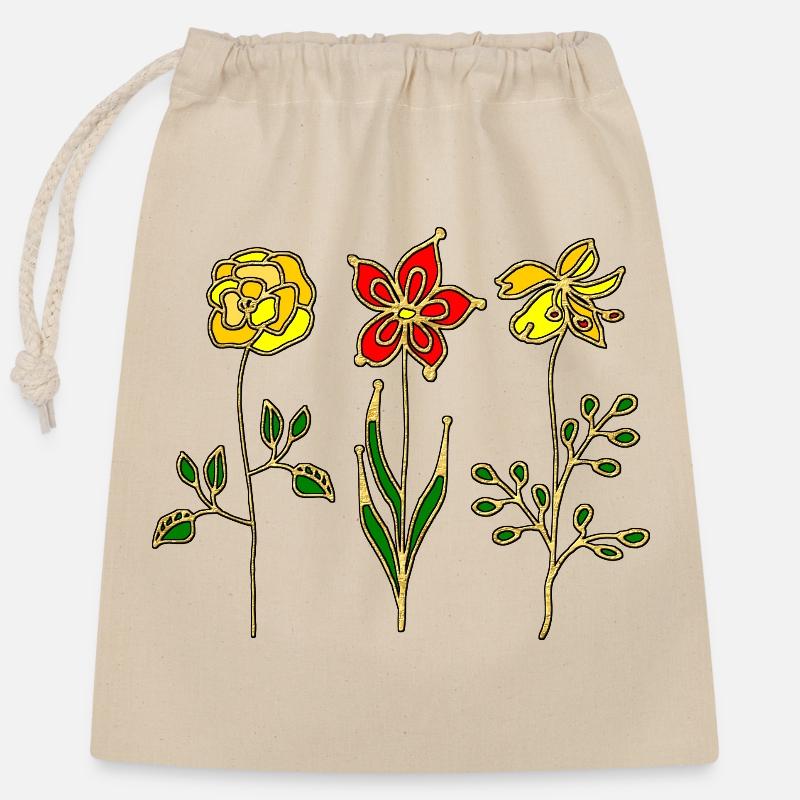 Fleur - Sac cadeau en coton avec cordon (25 x 30 cm) - nature