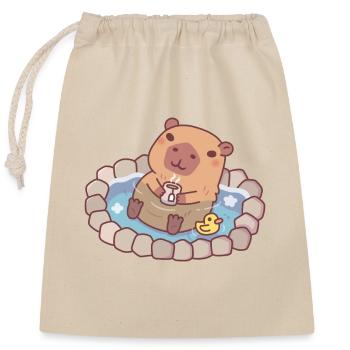 Mignon Capybara et Ducky Chilling dans la source chaude - Sac cadeau en coton avec cordon (25 x 30 cm) - nature - Devant