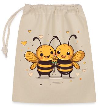 Romantische Bienen - Verschließbarer Geschenkbeutel aus Baumwolle (25x30cm) - Natur - Vorne