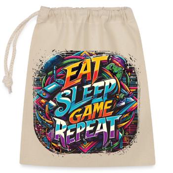 Eat Sleep Game Repeat Street Art Gamer Mantra - Verschließbarer Geschenkbeutel aus Baumwolle (25x30cm) - Natur - Vorne