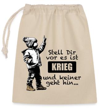 Anti Krieg - Junges Kind mit erhobenem Zeigefinger - Verschließbarer Geschenkbeutel aus Baumwolle (25x30cm) - Natur - Vorne