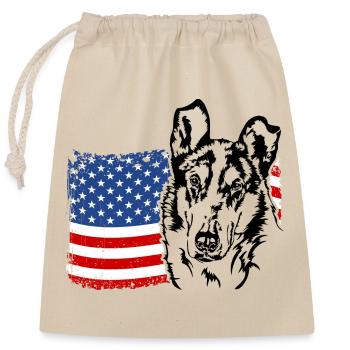 Kurzhaarcollie Collie Amerika Fahne Hunde Wilsigns - Verschließbarer Geschenkbeutel aus Baumwolle (25x30cm) - Natur - Vorne