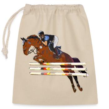 Cavalier avec son cheval qui saute - Sac cadeau en coton avec cordon (25 x 30 cm) - nature - Devant