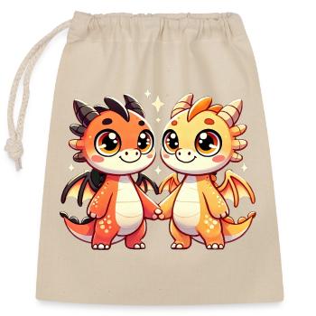 Two Cute Dragon Friends Holding Hands - Verschließbarer Geschenkbeutel aus Baumwolle (25x30cm) - Natur - Vorne