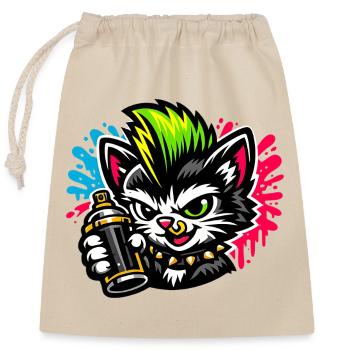 Graffiti Cat Spray Dot - Sac cadeau en coton avec cordon (25 x 30 cm) - nature - Devant