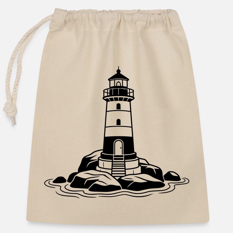 phare - Sac cadeau en coton avec cordon (25 x 30 cm) - nature