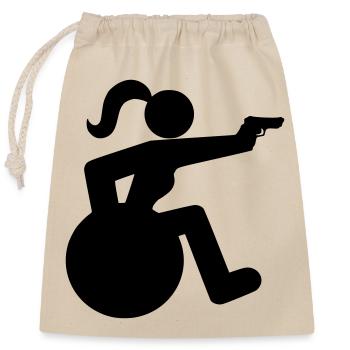 Tir sur une fille en fauteuil roulant. Femme sportive en fauteuil roulant * - Sac cadeau en coton avec cordon (25 x 30 cm) - nature - Devant