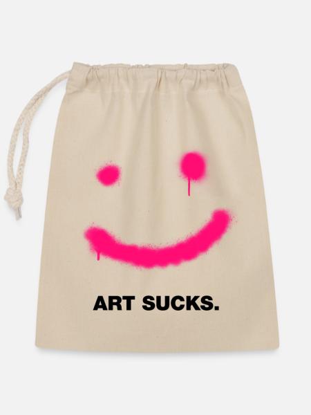 Art sucks but smile! - Verschließbarer Geschenkbeutel aus Baumwolle (25x30cm) - Natur