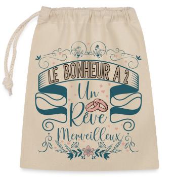 Le bonheur à 2 un rêve merveilleux Mariage Couple - Sac cadeau en coton avec cordon (25 x 30 cm) - nature - Devant