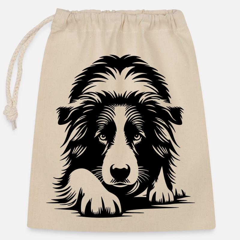 Border Collie - Closable cotton gift bag (25x30cm) - nature