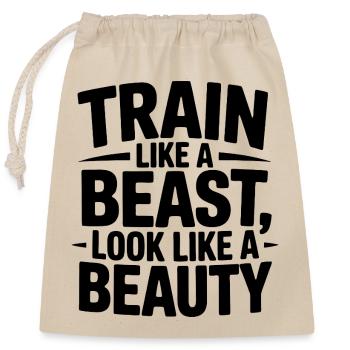 Entraînez-vous comme une bête, ressemblez à une beauté - Sac cadeau en coton avec cordon (25 x 30 cm) - nature - Devant