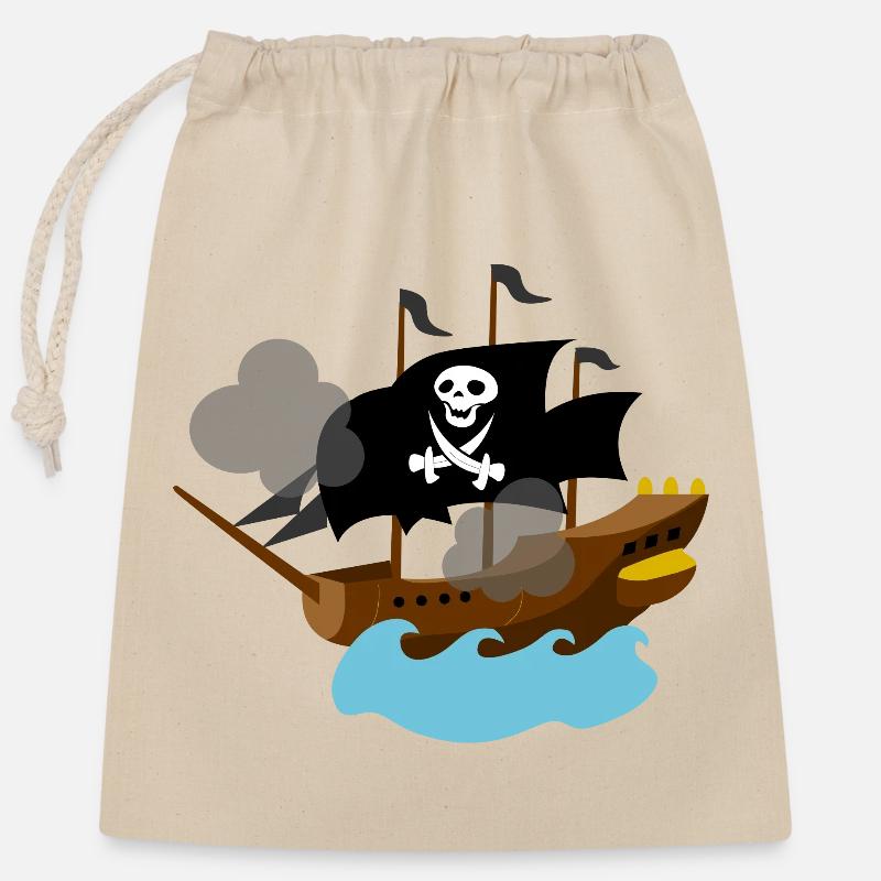 Pirate Ship - Closable cotton gift bag (25x30cm) - nature