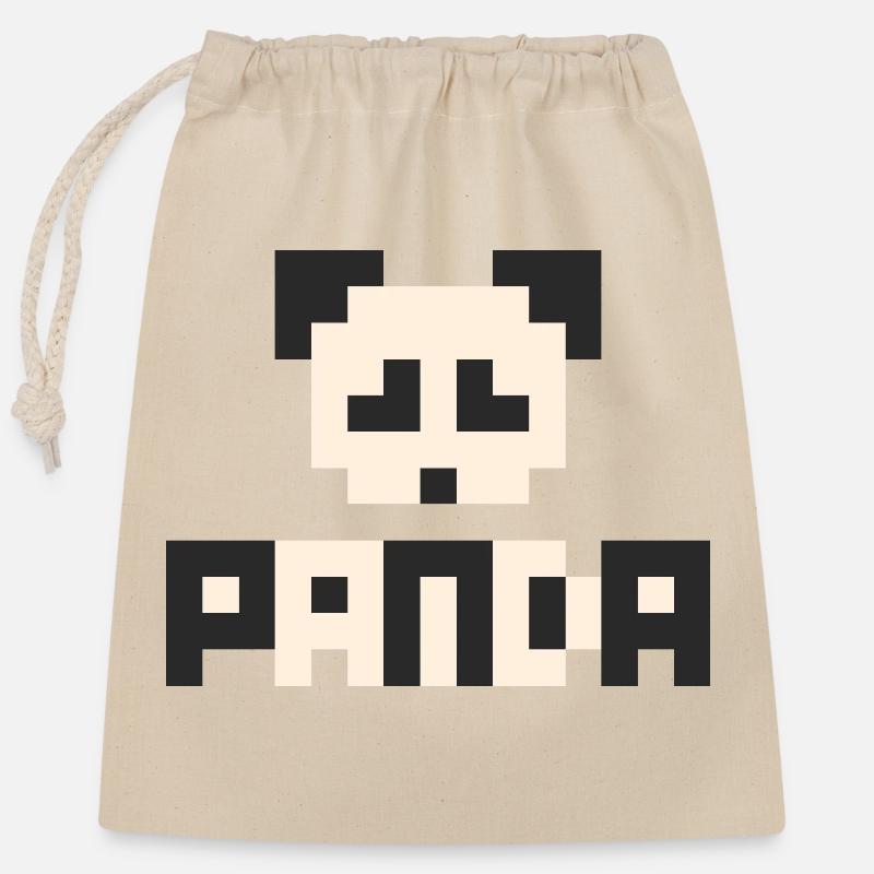 Panda 8 bits - Sac cadeau en coton avec cordon (25 x 30 cm) - nature