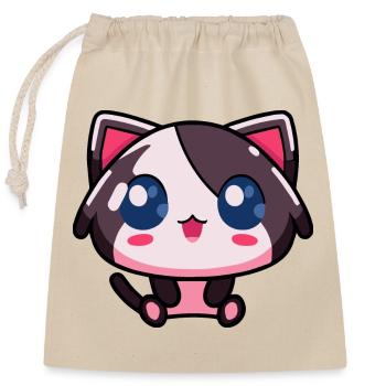 Kawaii Chibi Cat - Mignon chat rose d’anime - Sac cadeau en coton avec cordon (25 x 30 cm) - nature - Devant