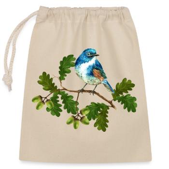 Bunter Vogel - Verschließbarer Geschenkbeutel aus Baumwolle (25x30cm) - Natur - Vorne