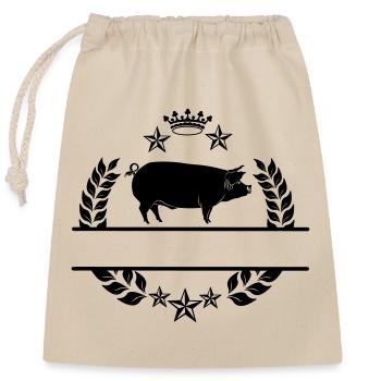 Schwein im Lorbeerkranz mit Sternen und Krone - Verschließbarer Geschenkbeutel aus Baumwolle (25x30cm) - Natur - Vorne