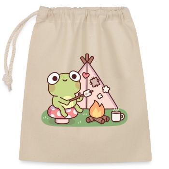 Niedlicher Frosch röstet Marshmallow am Lagerfeuer - Verschließbarer Geschenkbeutel aus Baumwolle (25x30cm) - Natur - Vorne