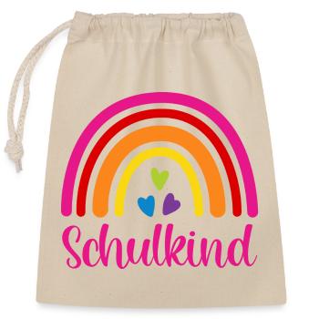 Schulkind Regenbogen Schulanfang Einschulung 2026 - Verschließbarer Geschenkbeutel aus Baumwolle (25x30cm) - Natur - Vorne