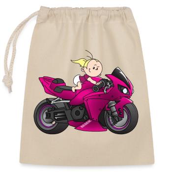 Motor-Mädchen - Verschließbarer Geschenkbeutel aus Baumwolle (25x30cm) - Natur - Vorne