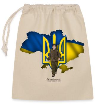 Ukraine Umriss Dreizack Selenskyj - Verschließbarer Geschenkbeutel aus Baumwolle (25x30cm) - Natur - Vorne