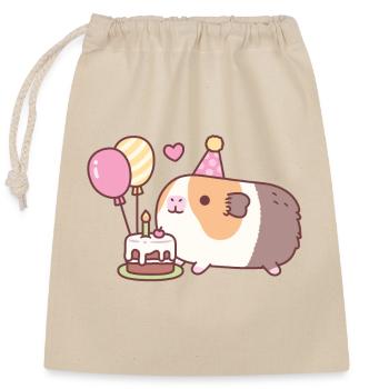 Cochon d’Inde mignon et gâteau d’anniversaire - Sac cadeau en coton avec cordon (25 x 30 cm) - nature - Devant