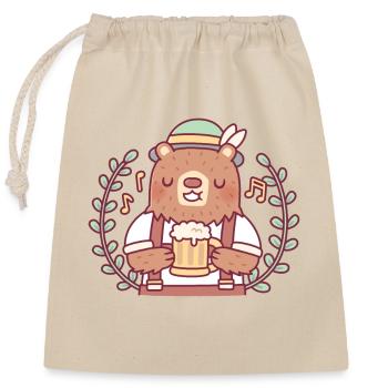 Süßer Bär im Lederhosen-Outfit mit Bierkrug - Verschließbarer Geschenkbeutel aus Baumwolle (25x30cm) - Natur - Vorne