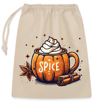 süßes Kürbis-Tassen Motiv mit Pumpkin Spice Latte - Verschließbarer Geschenkbeutel aus Baumwolle (25x30cm) - Natur - Vorne