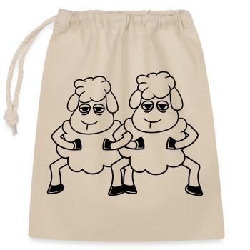 2 Sheep Looking Tired Bored Friends Team Crew - Closable cotton gift bag (25x30cm) - nature - Front
