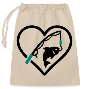 Fishing Heart Fish Rod Nature Passion - Closable cotton gift bag (25x30cm) - nature - Front