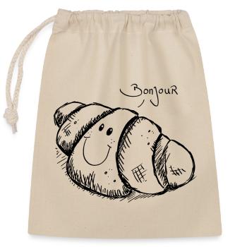 croissant Bonjour - Sac cadeau en coton avec cordon (25 x 30 cm) - nature - Devant