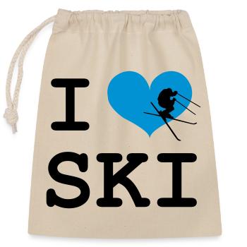 I Love Ski - Verschließbarer Geschenkbeutel aus Baumwolle (25x30cm) - Natur - Vorne