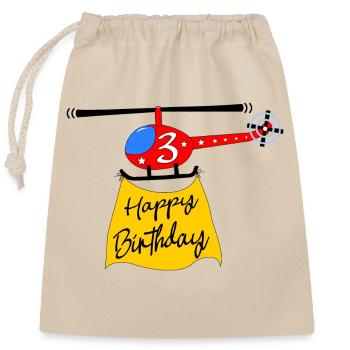 Hélicoptère Joyeux anniversaire 3 - Sac cadeau en coton avec cordon (25 x 30 cm) - nature - Devant