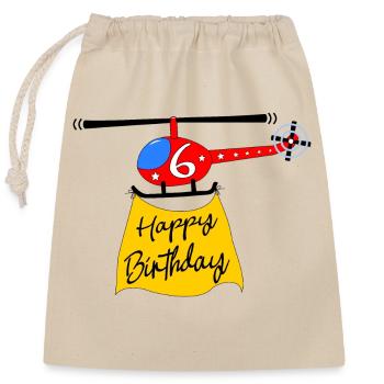 Hélicoptère Joyeux anniversaire 6 - Sac cadeau en coton avec cordon (25 x 30 cm) - nature - Devant