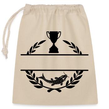 Fish and cup in laurel wreath with blank text bar - Closable cotton gift bag (25x30cm) - nature - Front