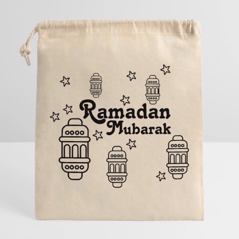 Ramadan Mubarak lights, asterisks Closable cotton gift bag (25x30cm)