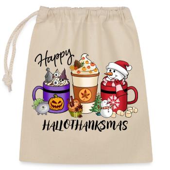 Happy HalloThankMas Vibes Café - Sac cadeau en coton avec cordon (25 x 30 cm) - nature - Devant