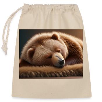 Cute animals doing hibernation – brown bear - Closable cotton gift bag (25x30cm) - nature - Front