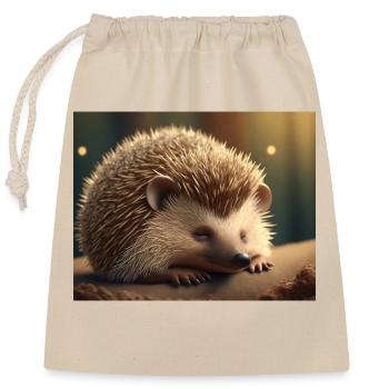 Cute animals doing hibernation – hedgehog - Closable cotton gift bag (25x30cm) - nature - Front