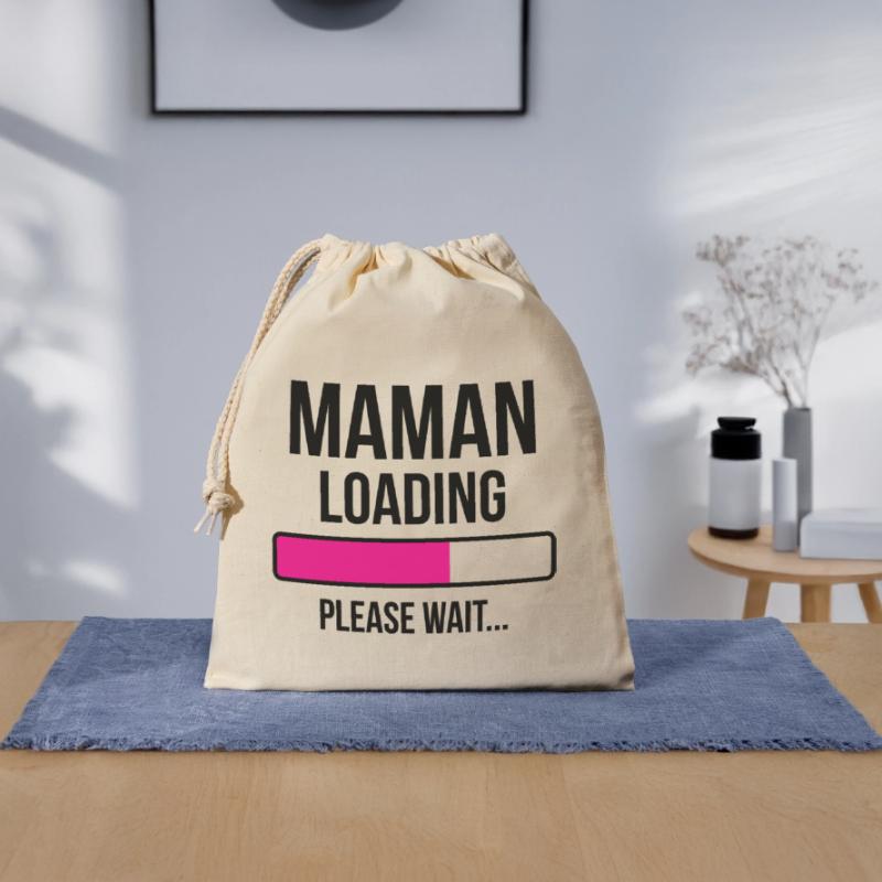 Maman loading... Please Wait - Future Mère Sac cadeau en coton avec cordon (25 x 30 cm)