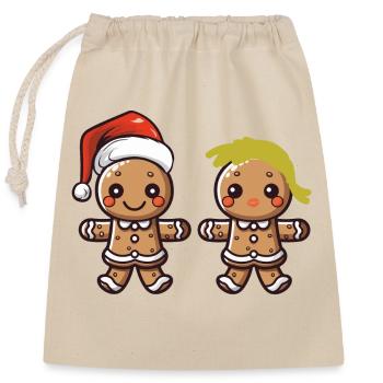 Gingerbread couple - Closable cotton gift bag (25x30cm) - nature - Front