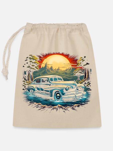Retro Auto 04 - Verschließbarer Geschenkbeutel aus Baumwolle (25x30cm) - Natur