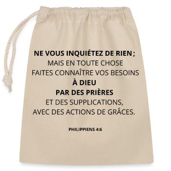 PHILIPPIENS 4:6 - VERSET BIBLE - Couleur noire - Sac cadeau en coton avec cordon (25 x 30 cm) - nature - Devant