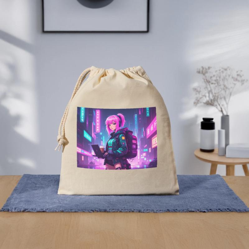 Neon Hacker Girl – Ready to Code & Conquer Verschließbarer Geschenkbeutel aus Baumwolle (25x30cm)