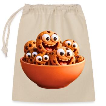 Happy cookies with eyes and smiles - Closable cotton gift bag (25x30cm) - nature - Front