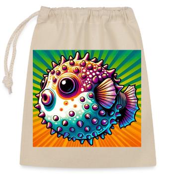 Kugelfisch - Verschließbarer Geschenkbeutel aus Baumwolle (25x30cm) - Natur - Vorne