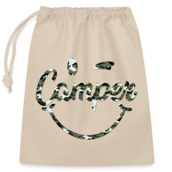 Camper Smile camouflage black white - Closable cotton gift bag (25x30cm) - nature - Front