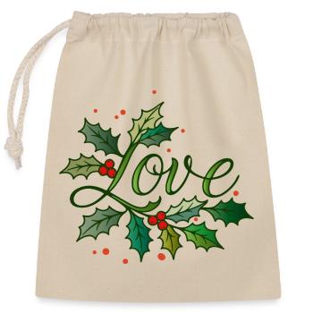 Love Schriftzug mit weihnachtlicher Stechpalme - Verschließbarer Geschenkbeutel aus Baumwolle (25x30cm) - Natur - Vorne