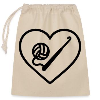 Cœur au crochet – Passion faite main - Sac cadeau en coton avec cordon (25 x 30 cm) - nature - Devant