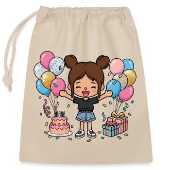 Happy Birthday Girl - Cute Toca game character - Closable cotton gift bag (25x30cm) - nature - Front