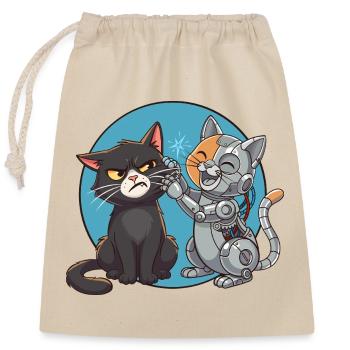 Chat and Robot - Closable cotton gift bag (25x30cm) - nature - Front